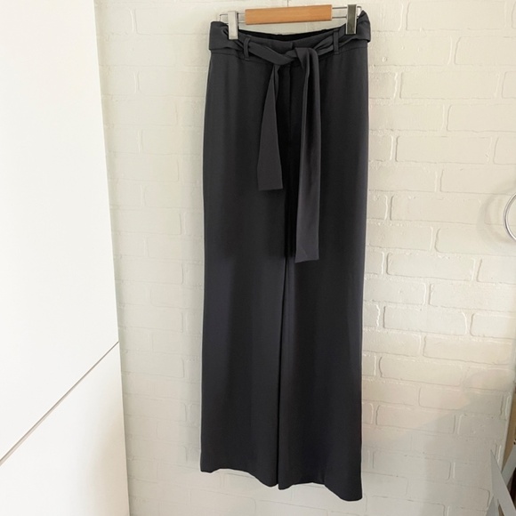 Aritzia Babaton Quillian Pants Charcoal Gray Tie Waist Wide Leg Size 4 - Picture 16 of 16